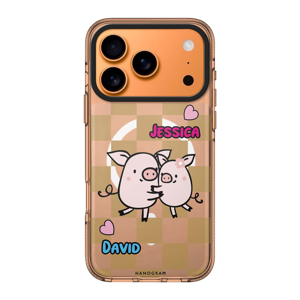 Love Pig iPhone 17 Pro Max MagSafe 水晶透明保護殼 情人節設計設計 可自訂雙名字及字色 圖1
