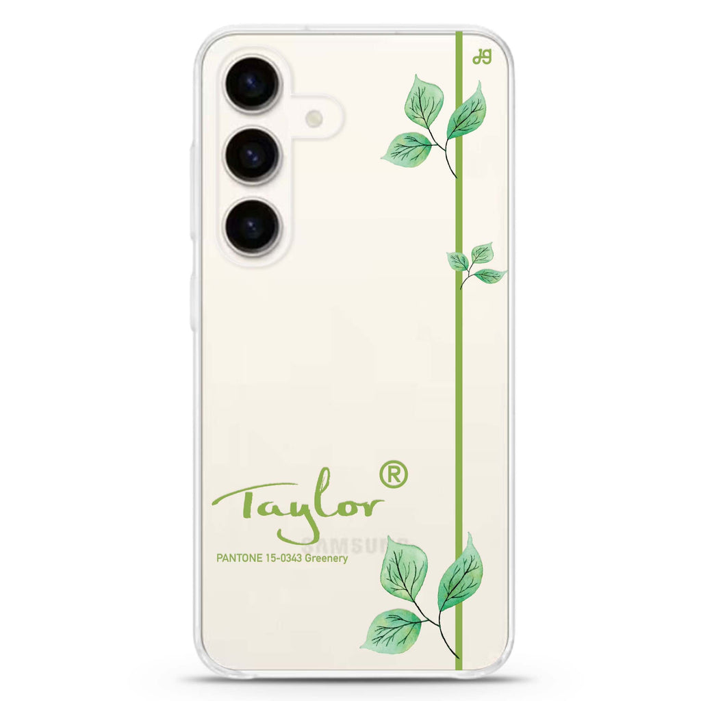 #15-0343 Greenery II Samsung Galaxy S26/S25/S24 可加名字水晶透明保護殼正面展示