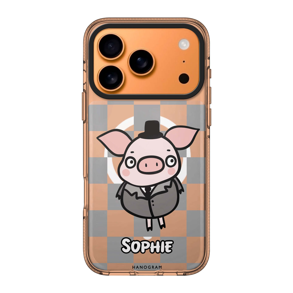 Handsome Pig iPhone 17 Pro Max MagSafe 水晶透明保護殼 小豬圖案設計 可自訂名字 圖1