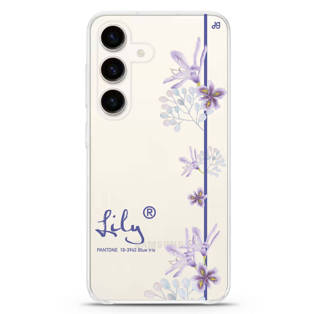 #18-3943 Blue Iris II Samsung Galaxy S26/S25/S24 可加名字水晶透明保護殼正面展示