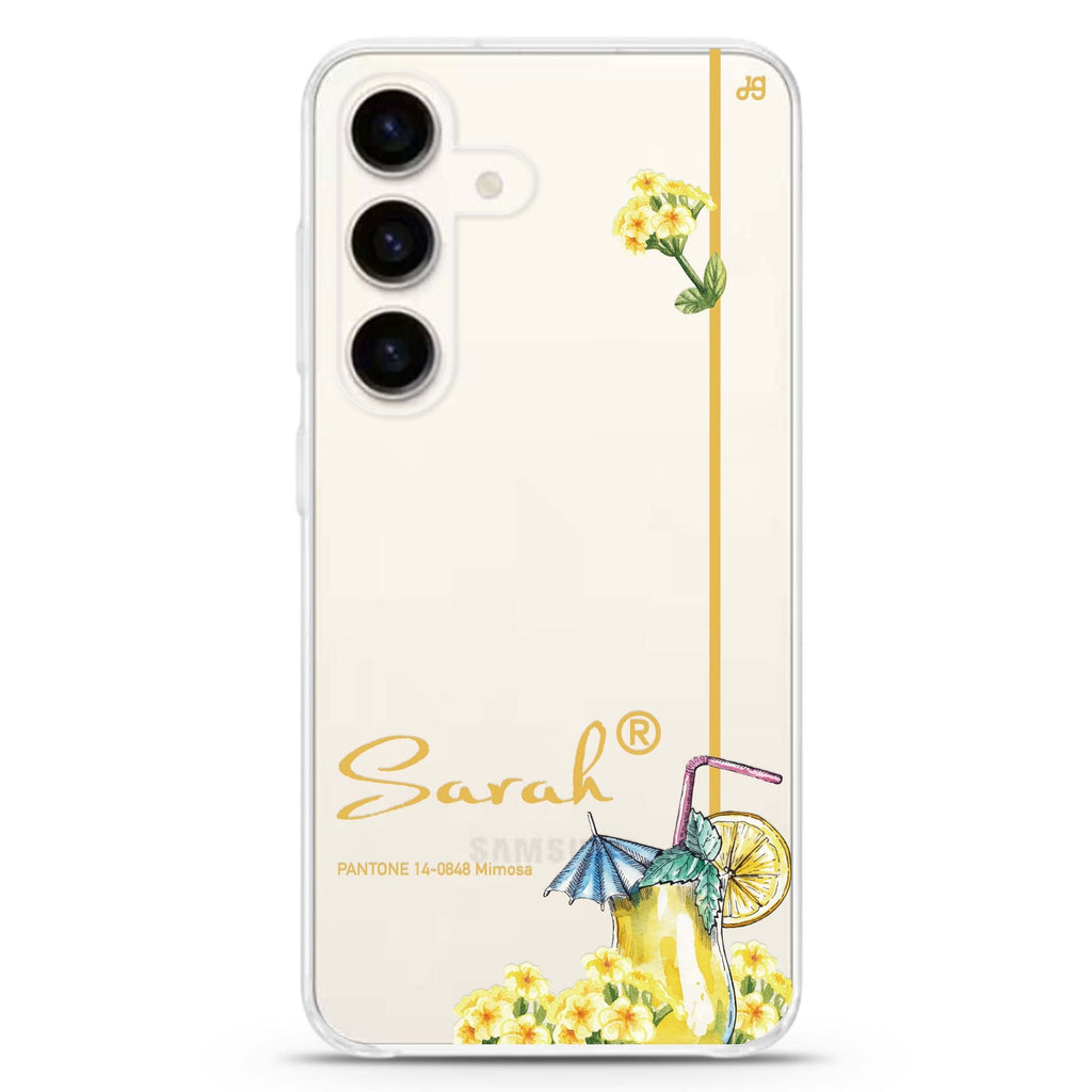 #14-0848 Mimosa II Samsung Galaxy S26/S25/S24 可加名字水晶透明保護殼正面展示