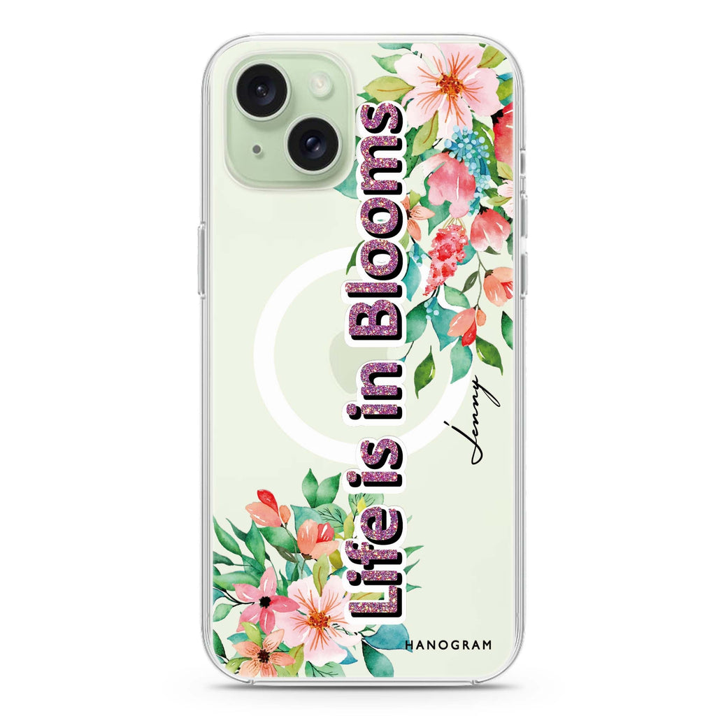Life is in Blooms iPhone 15 Plus Magsafe 兼容水晶透明保護殼
