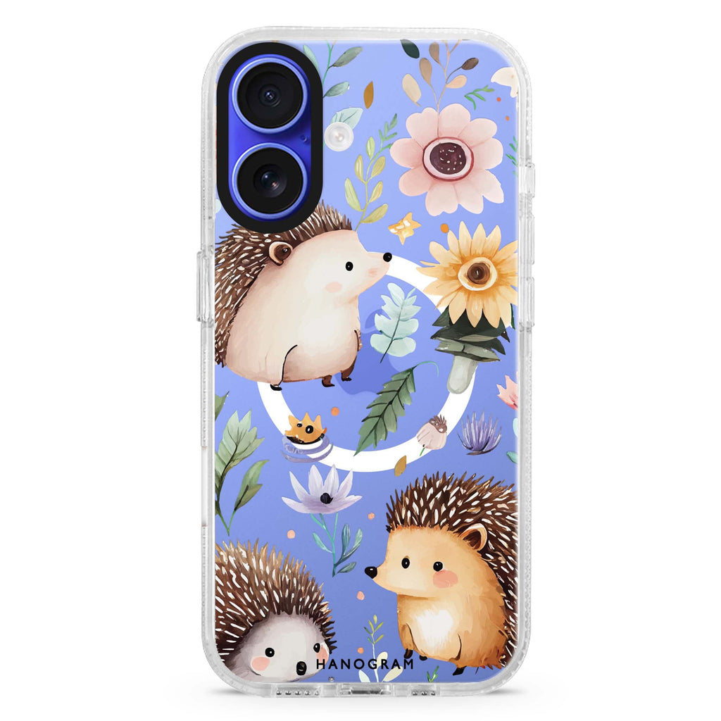 Hedgehog & Floral Magsafe 兼容水晶透明保護殼