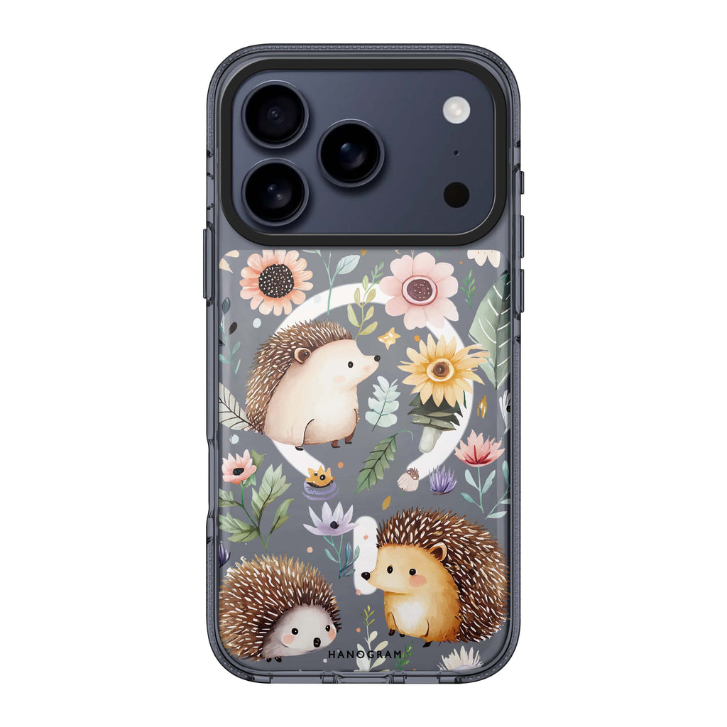 Hedgehog & Floral iPhone 17 Pro Max MagSafe 水晶透明保護殼 花卉圖案設計 圖1