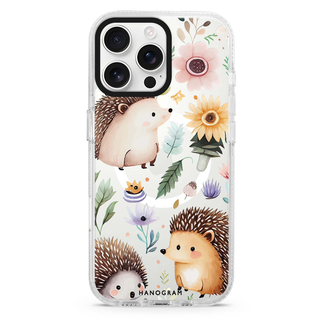 Hedgehog & Floral Magsafe 兼容水晶透明保護殼