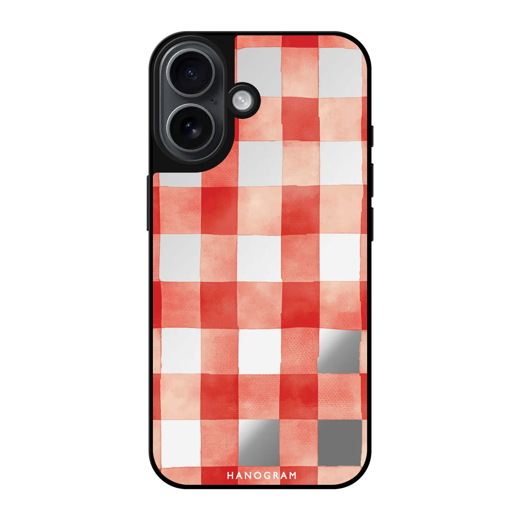 Reflective iPhone 16 Mirror Case –Cherry Checks iPhone Design