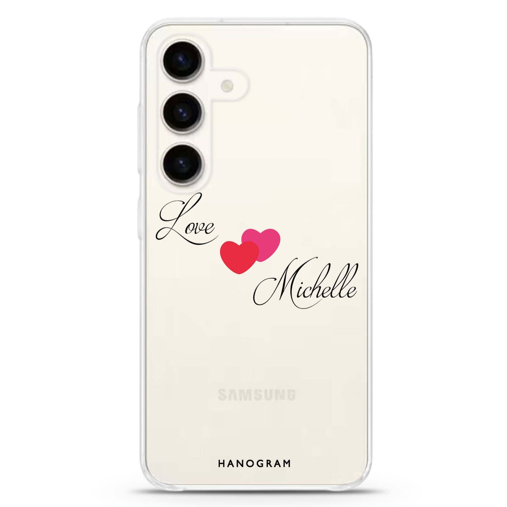 Sweet Heart Samsung Galaxy S26/S25/S24 可加名字水晶透明保護殼正面展示
