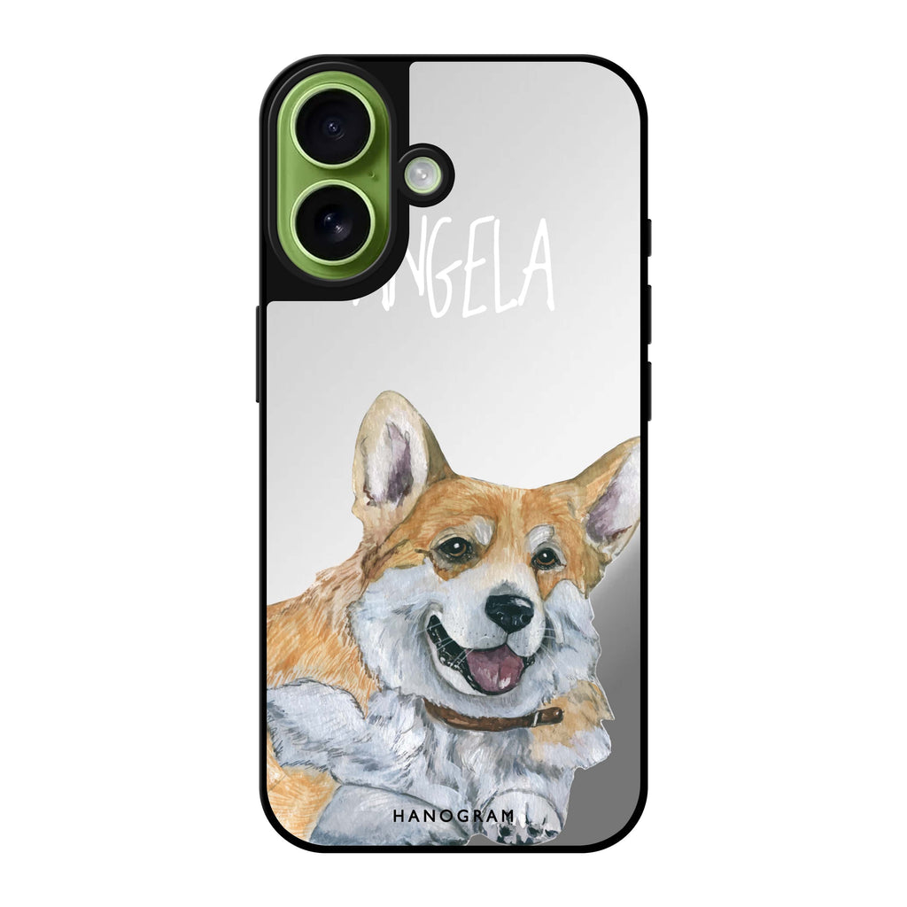 Reflective iPhone 16 Mirror Case –Corgi Design