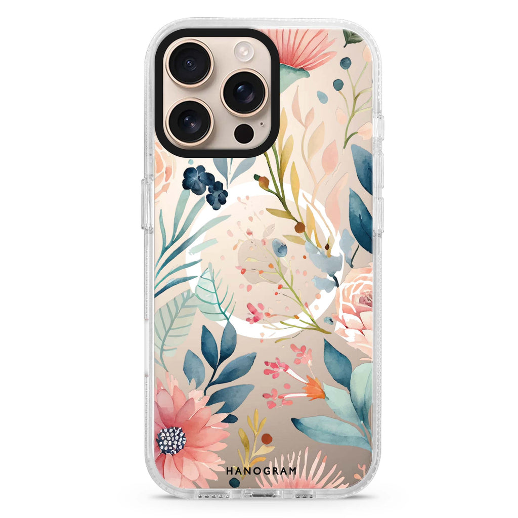 Floral Pattern Magsafe 兼容水晶透明保護殼
