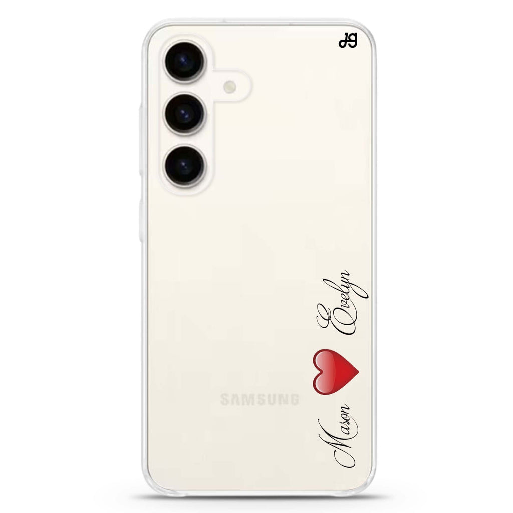 You & Me Samsung Galaxy S26/S25/S24 可加名字水晶透明保護殼正面展示