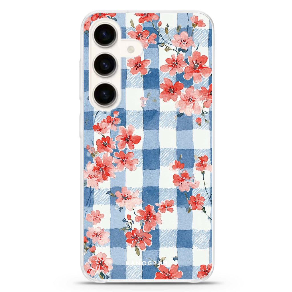 Gingham Bloom Samsung Galaxy S26/S25/S24 水晶透明保護殼正面展示