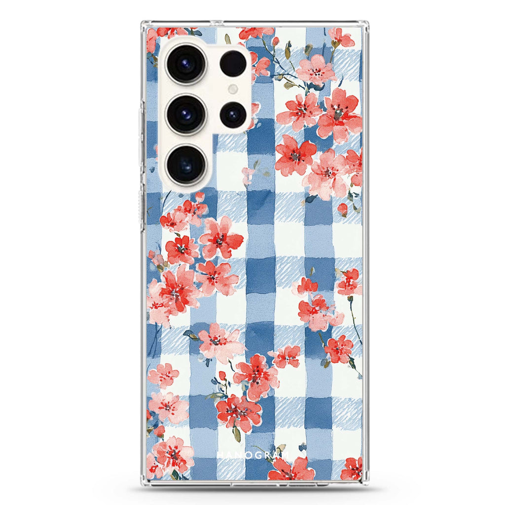 Gingham Bloom Samsung Galaxy Ultra 透明保護殼，適用 S26/S25/S24/S23 Ultra，圖1