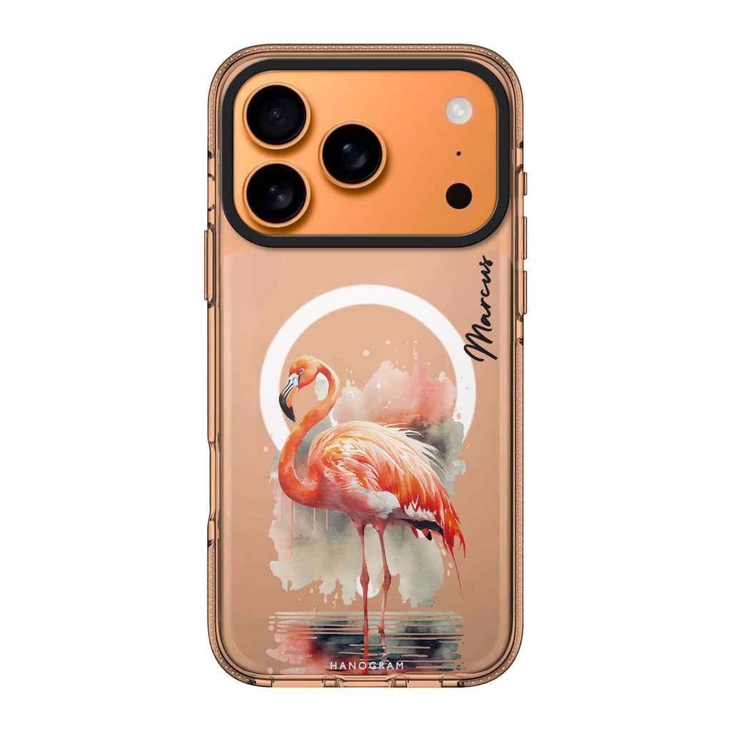 Flamingo in water iPhone 17 Pro Max MagSafe 水晶透明保護殼 火鶴圖案設計 可自訂名字 圖1