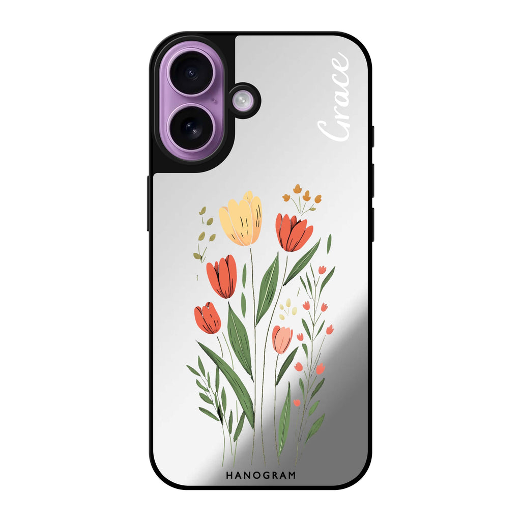 Reflective iPhone 16 Mirror Case –Tulip Cutouts iPhone Design