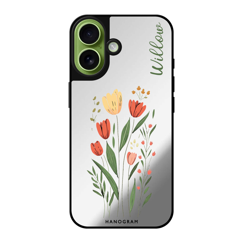 Reflective iPhone 16 Mirror Case –Tulip Cutouts iPhone Design