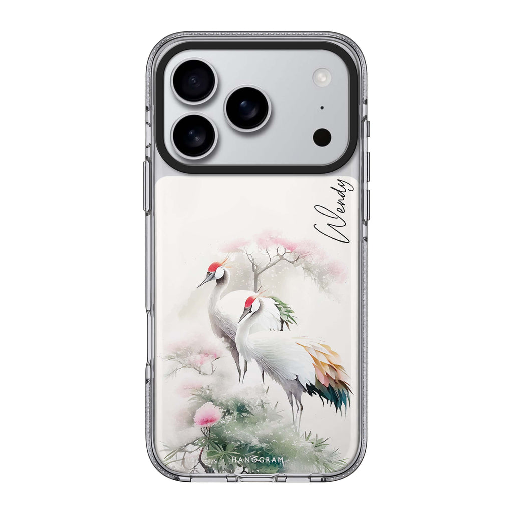 Pines & cranes 款式 2 iPhone 17 Pro Max MagSafe 水晶透明保護殼 鳥圖案設計 可自訂名字 圖1