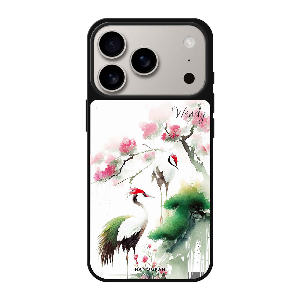 Pines & cranes 款式1 鳥類樹木 iPhone 17 Pro Max 鏡面手機殼主圖