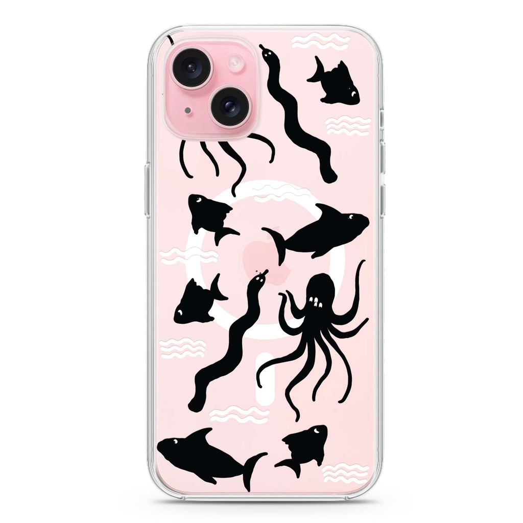 Water, Ocean and Sea Animals iPhone 15 Magsafe 兼容水晶透明保護殼