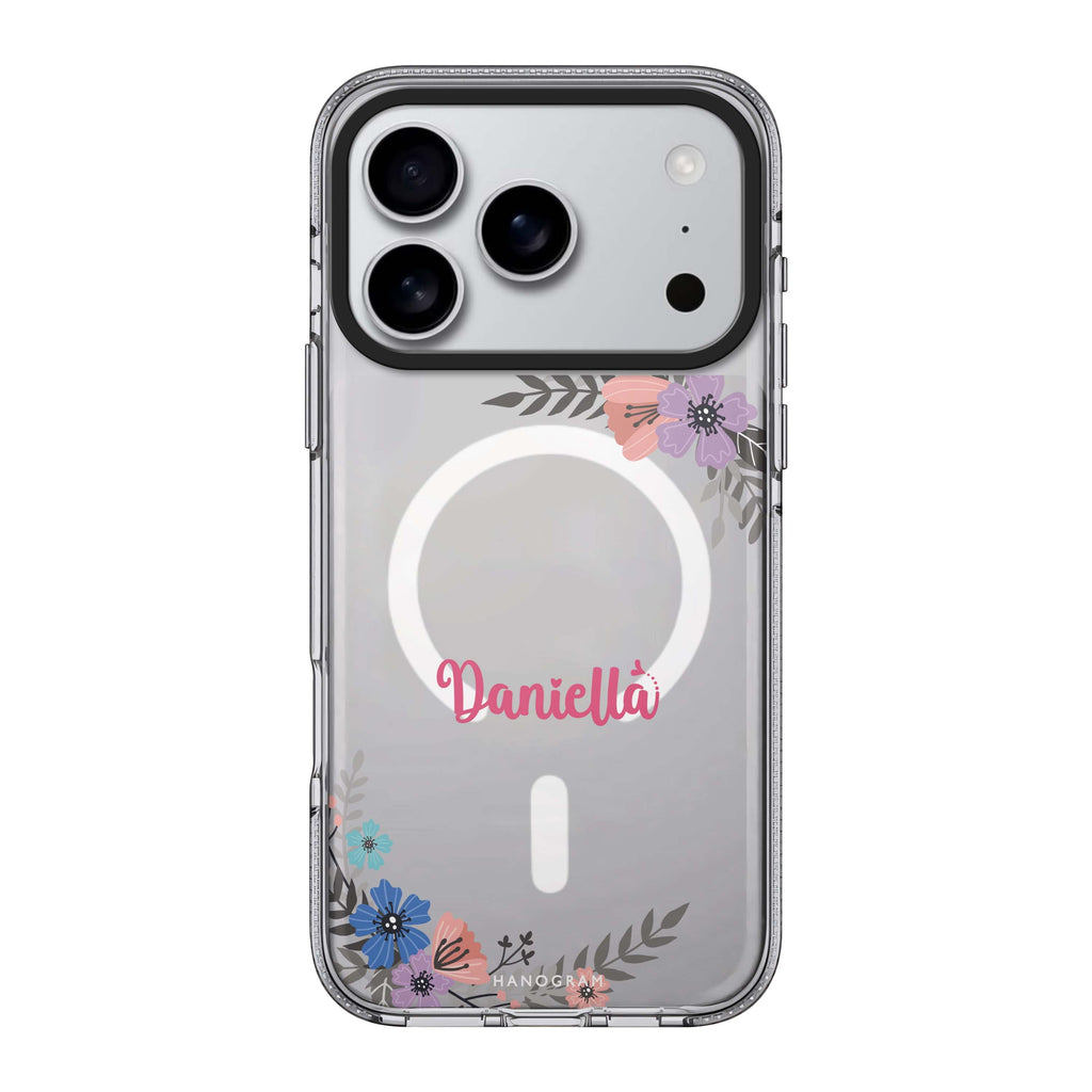 Blossom Bliss iPhone 17 Pro Max MagSafe 水晶透明保護殼 花卉圖案設計 可自訂名字及字色 圖1