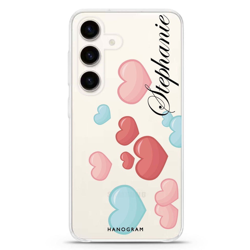 Full Love Samsung Galaxy S26/S25/S24 可加名字水晶透明保護殼正面展示