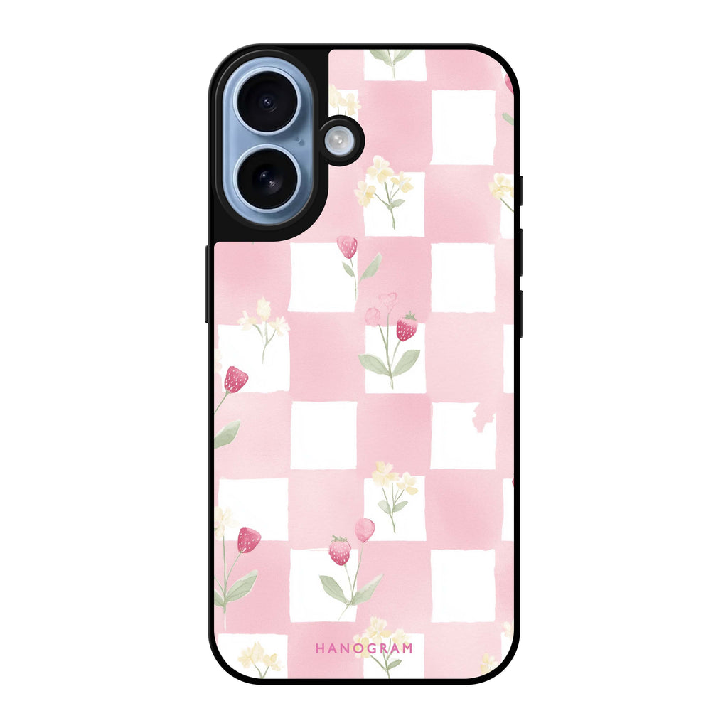 Reflective iPhone 16 Mirror Case –Strawberry Mist Design