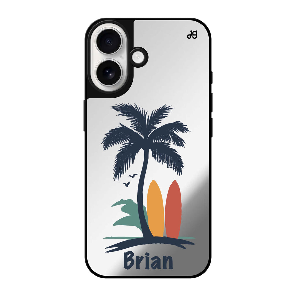 Reflective iPhone 16 Mirror Case –Palm & Board Design