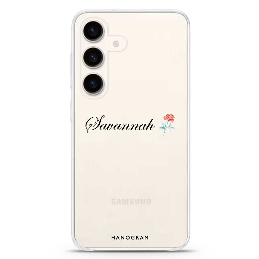 Little Flower Samsung Galaxy S26/S25/S24 可加名字水晶透明保護殼正面展示