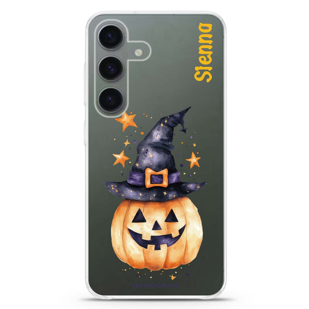 Spooky Star Bows Samsung Galaxy S26/S25/S24 可加名字水晶透明保護殼正面展示