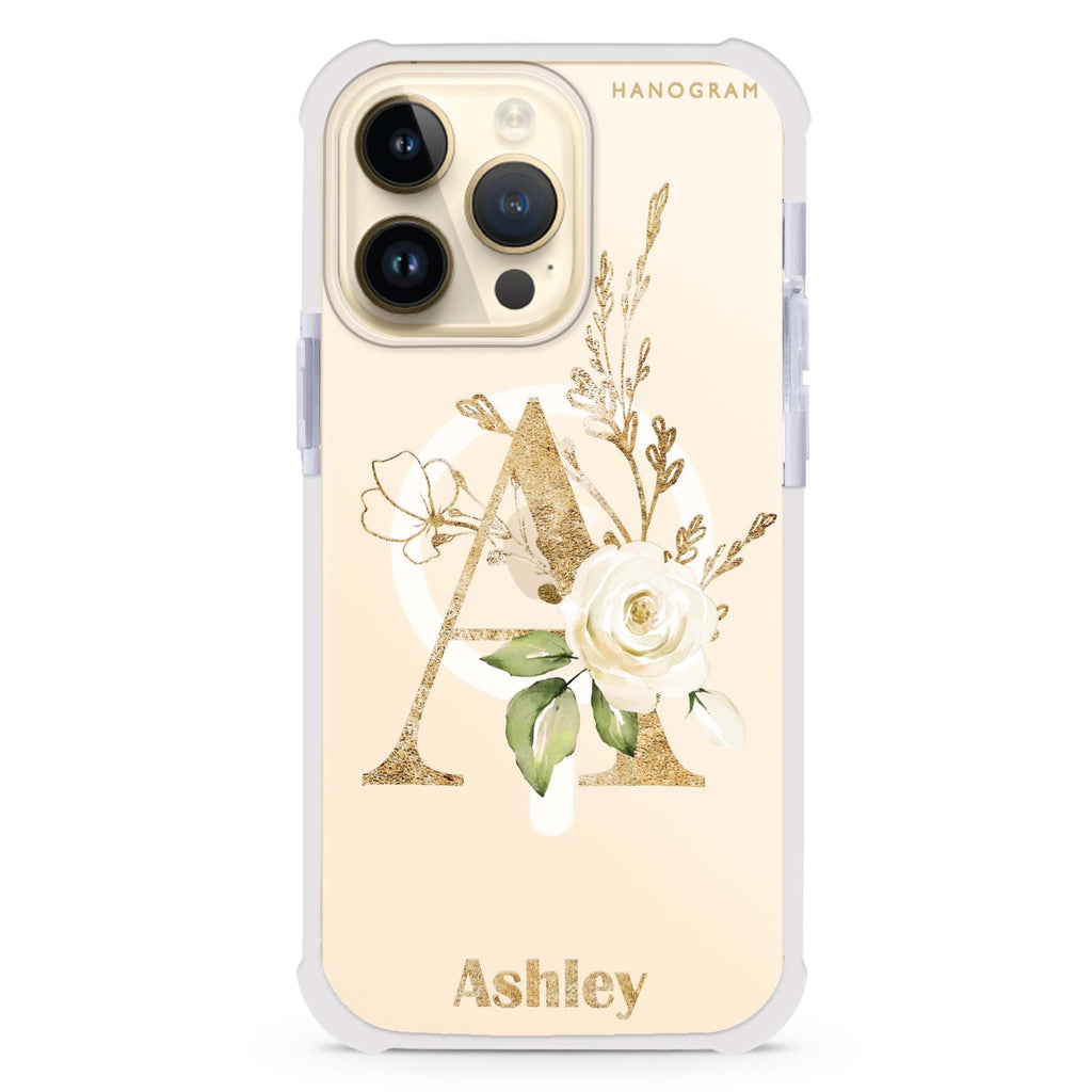 Golden Floral Monogram iPhone Magsafe 兼容超強防摔保護殼