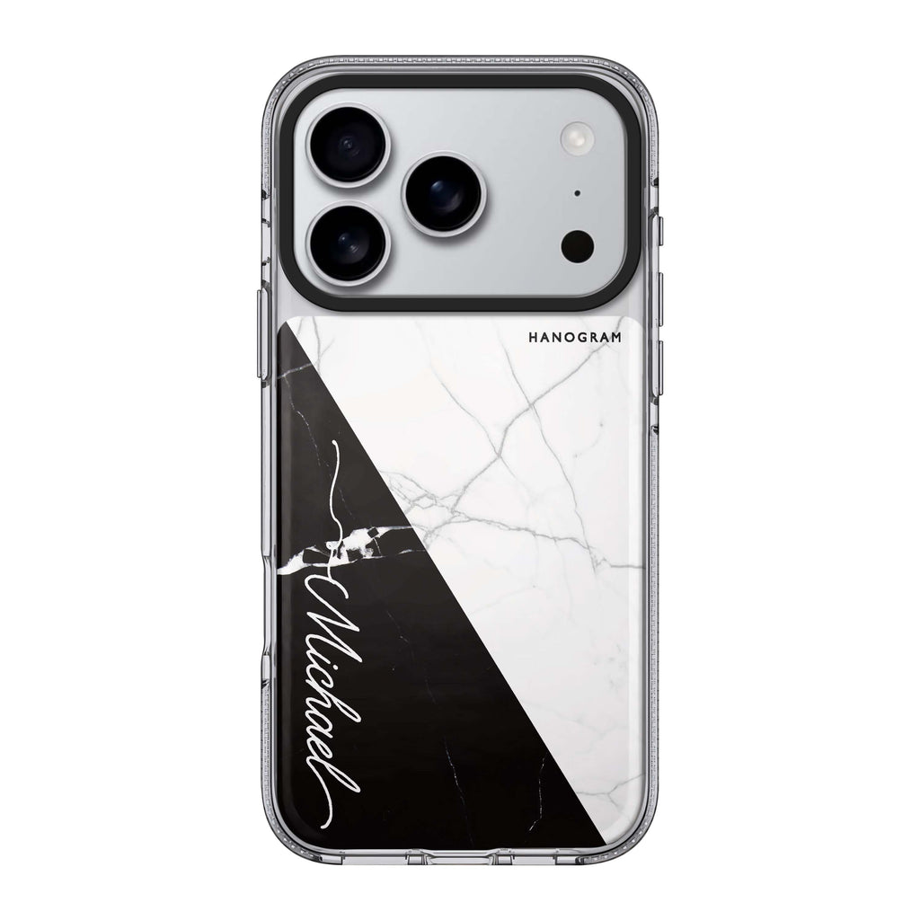 White And Black Marble iPhone 17 Pro Max MagSafe 水晶透明保護殼 雲石紋設計 可自訂名字 圖1