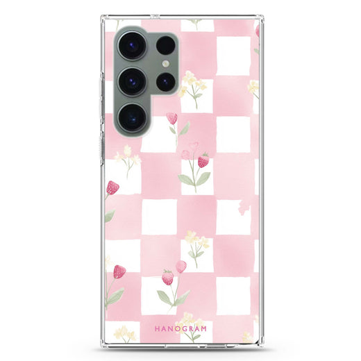 Strawberry Mist Samsung Galaxy Ultra 透明保護殼，適用 S26/S25/S24/S23 Ultra，圖1