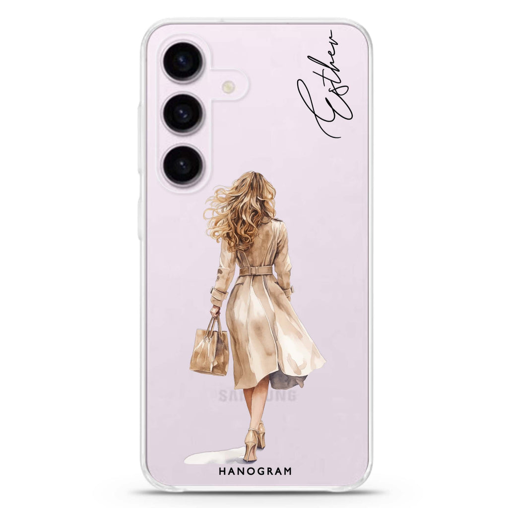 Trench Walk Samsung Galaxy S26/S25/S24 可加名字水晶透明保護殼正面展示