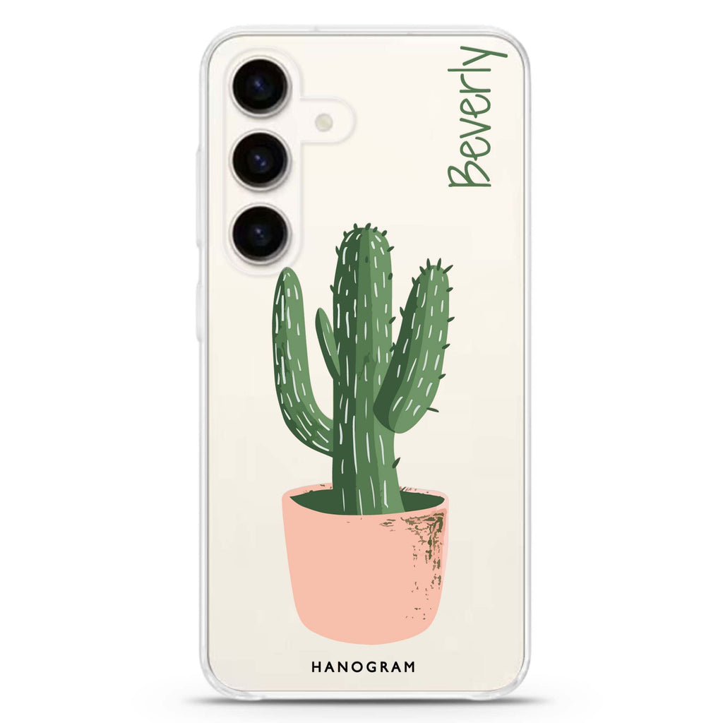 Cacti Delight Samsung Galaxy S26/S25/S24 可加名字水晶透明保護殼正面展示