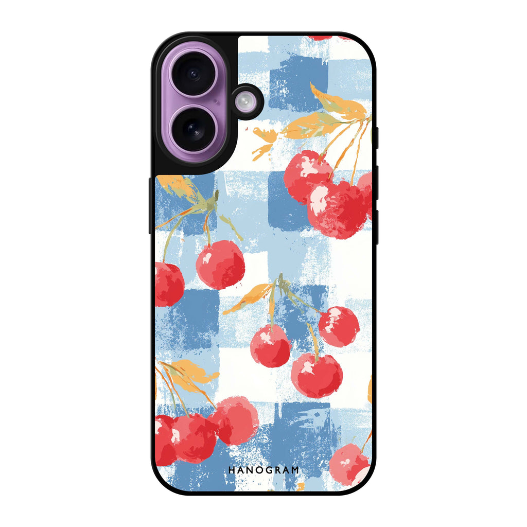Reflective iPhone 16 Mirror Case –Cherry Picnic Design