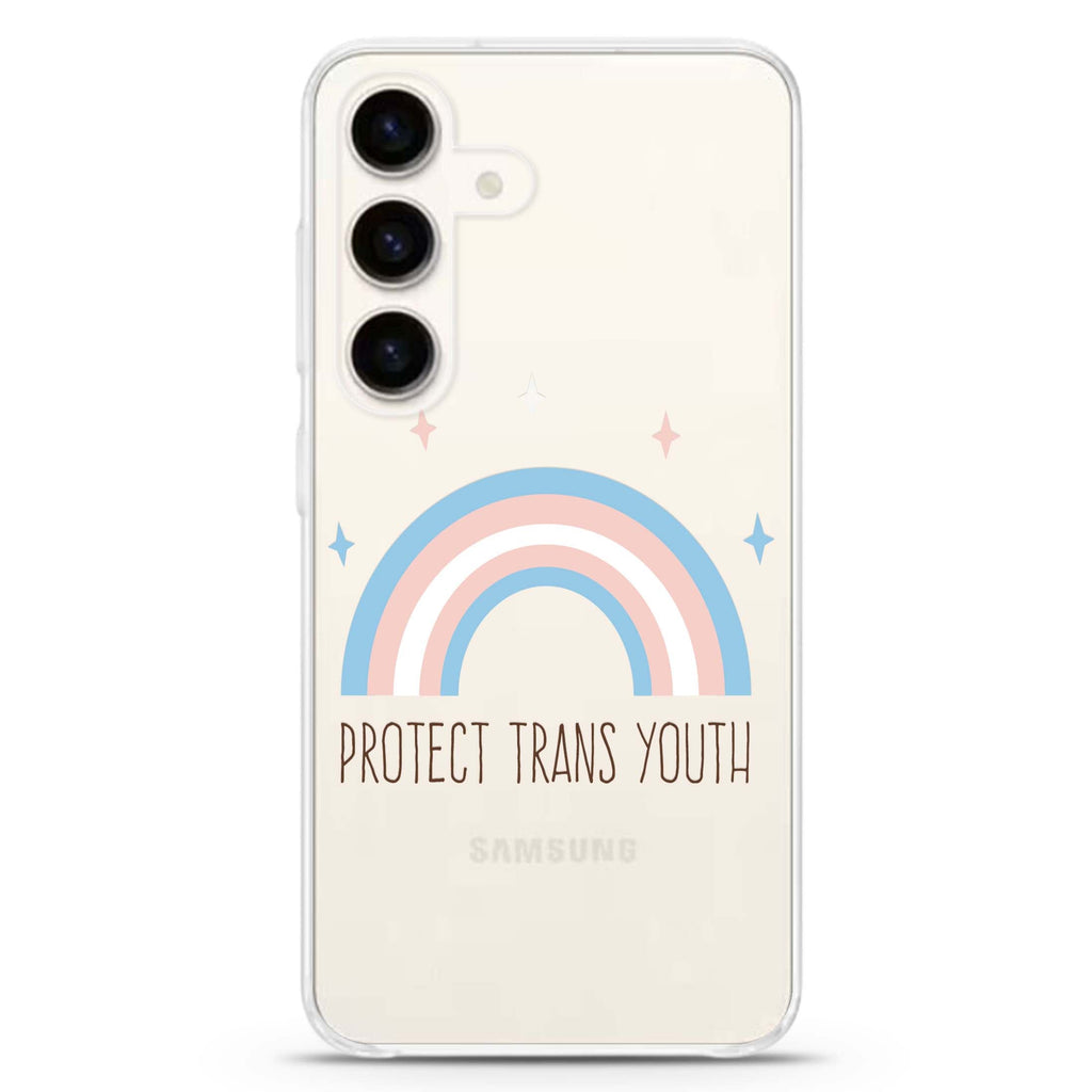 Protect Trans Youth Samsung Galaxy S26/S25/S24 水晶透明保護殼正面展示