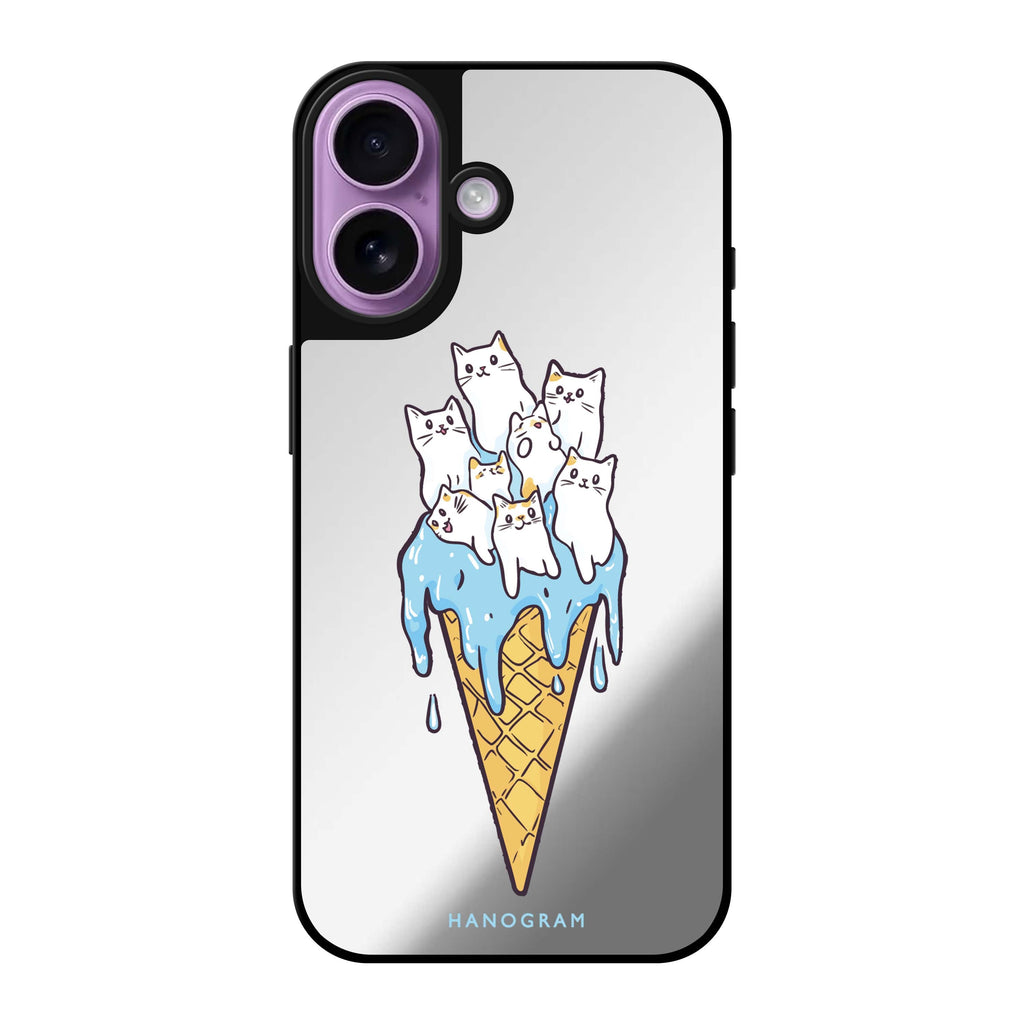 Reflective iPhone 16 Mirror Case –Meow Melt Design
