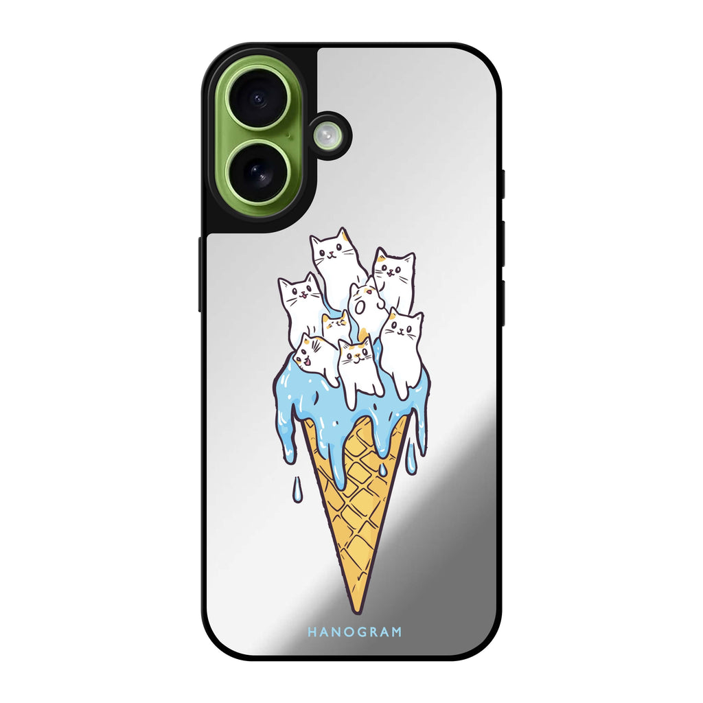 Reflective iPhone 16 Mirror Case –Meow Melt Design