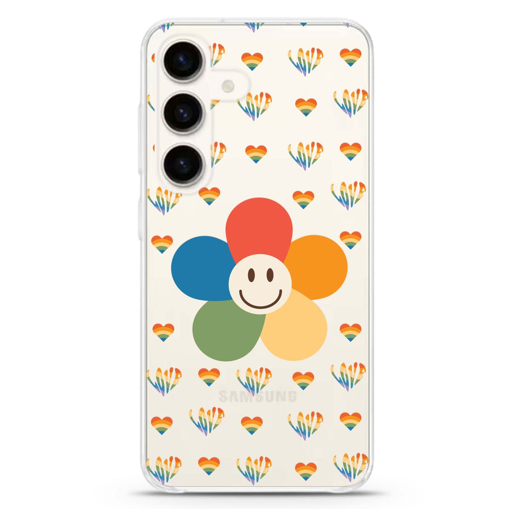Rainbow Floral Samsung Galaxy S26/S25/S24 水晶透明保護殼正面展示