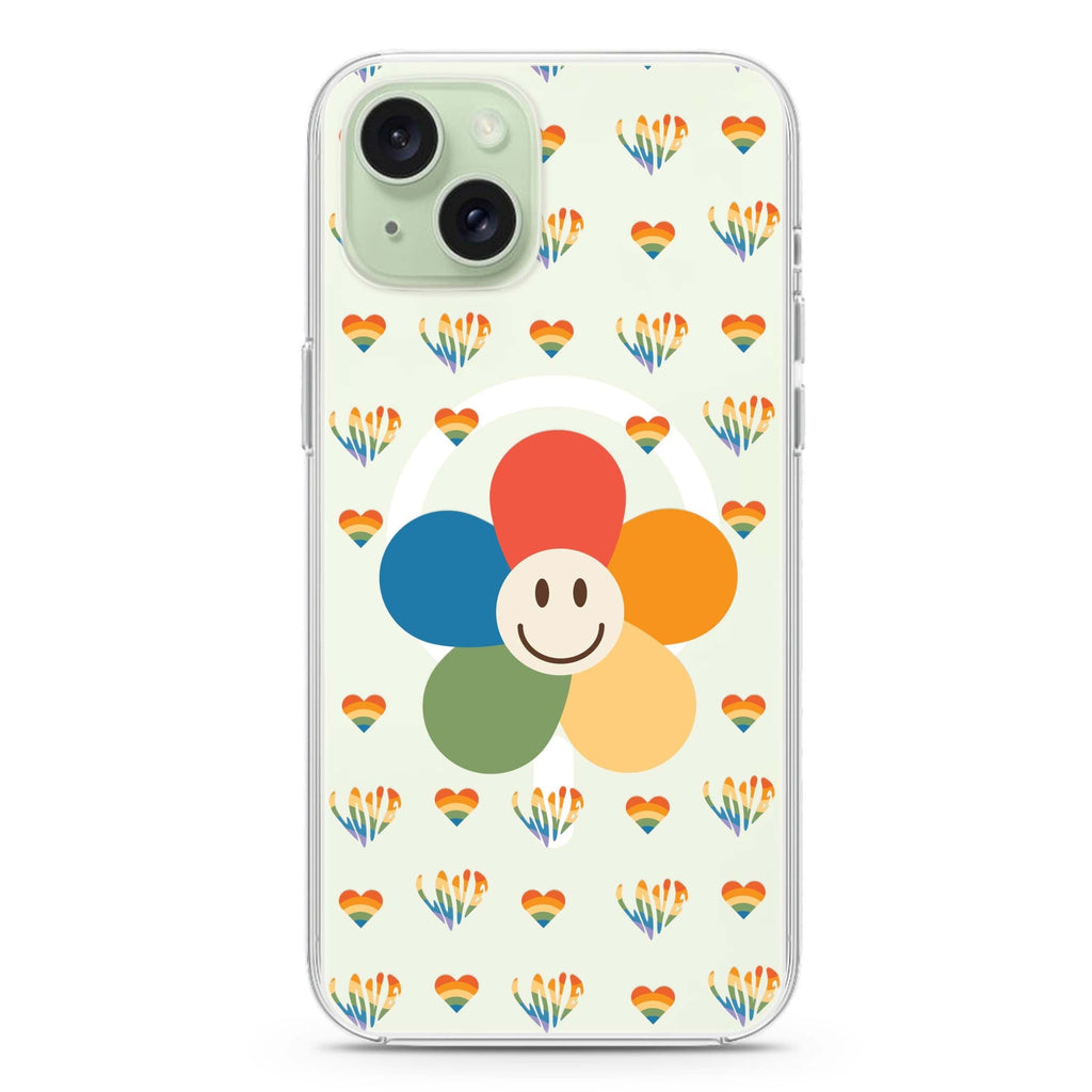 Rainbow Floral iPhone 15 Plus Magsafe 兼容水晶透明保護殼