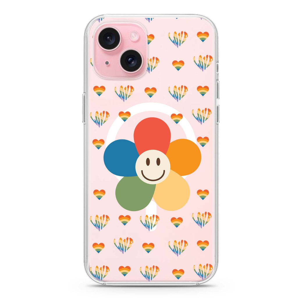 Rainbow Floral iPhone 15 Magsafe 兼容水晶透明保護殼