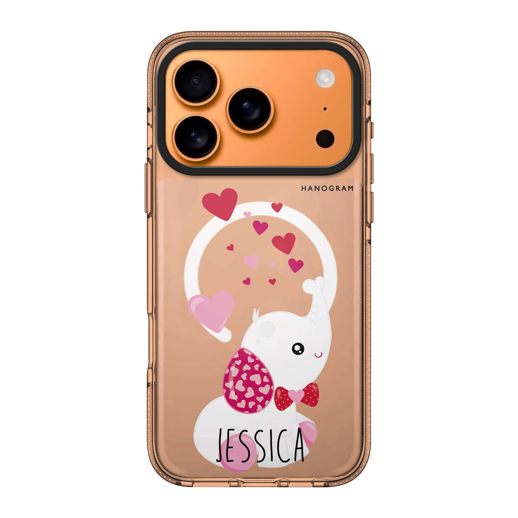 Lovely Elephant iPhone 17 Pro Max MagSafe 水晶透明保護殼 大象圖案設計 可自訂名字 圖1