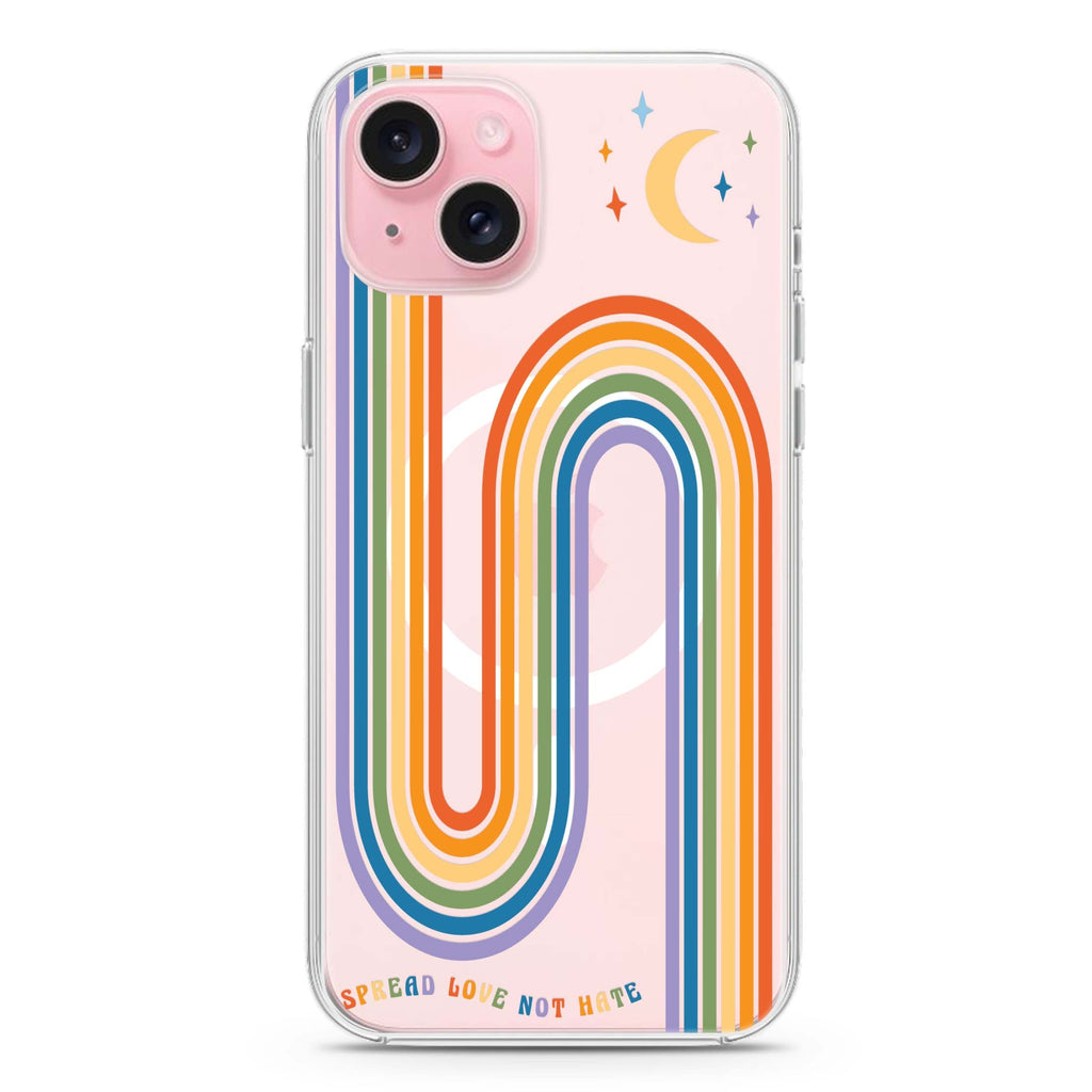 Spread Love with rainbow iPhone 15 Magsafe 兼容水晶透明保護殼