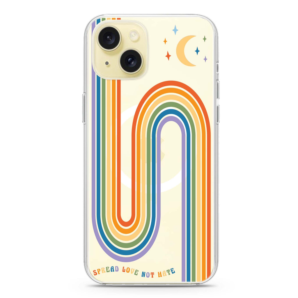 Spread Love with rainbow iPhone 15 Plus Magsafe 兼容水晶透明保護殼