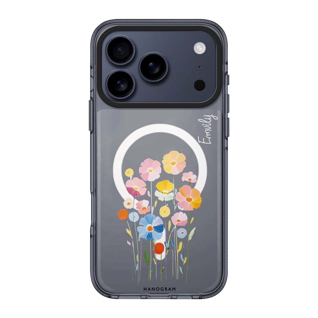 Floral Elegance iPhone 17 Pro Max MagSafe 水晶透明保護殼 花卉圖案設計 可自訂名字 圖1