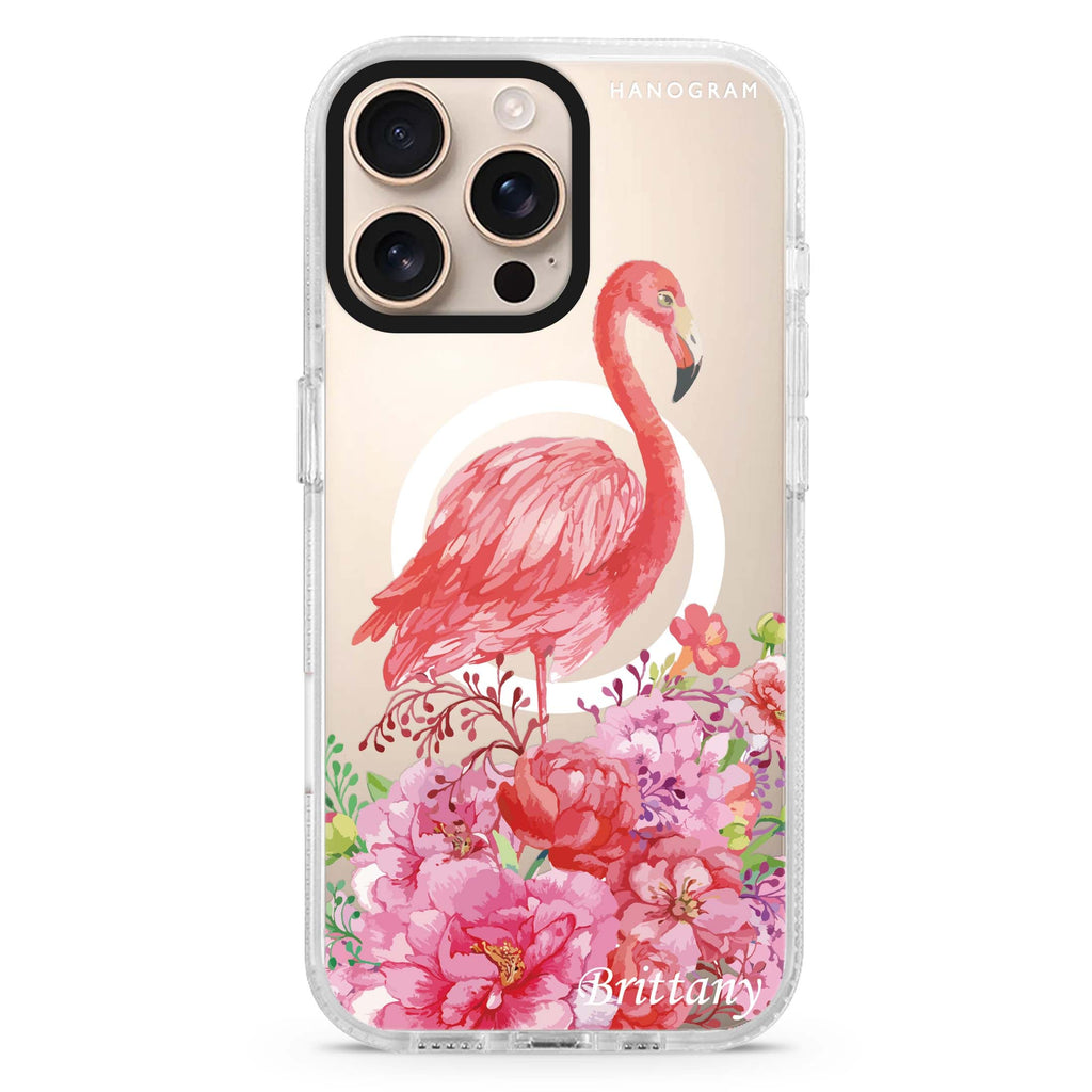 Flamingo & Flower Magsafe 兼容水晶透明保護殼