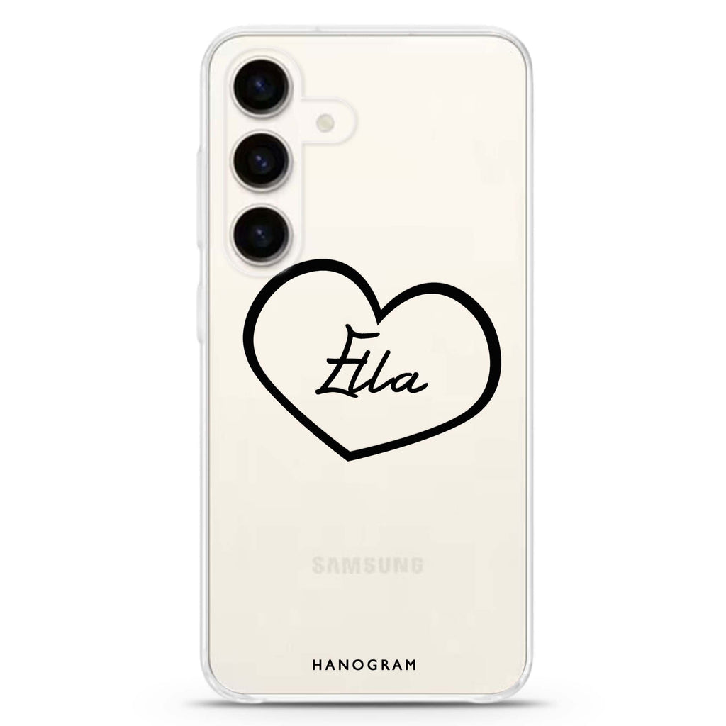 Sweet Heart Samsung Galaxy S26/S25/S24 可加名字水晶透明保護殼正面展示
