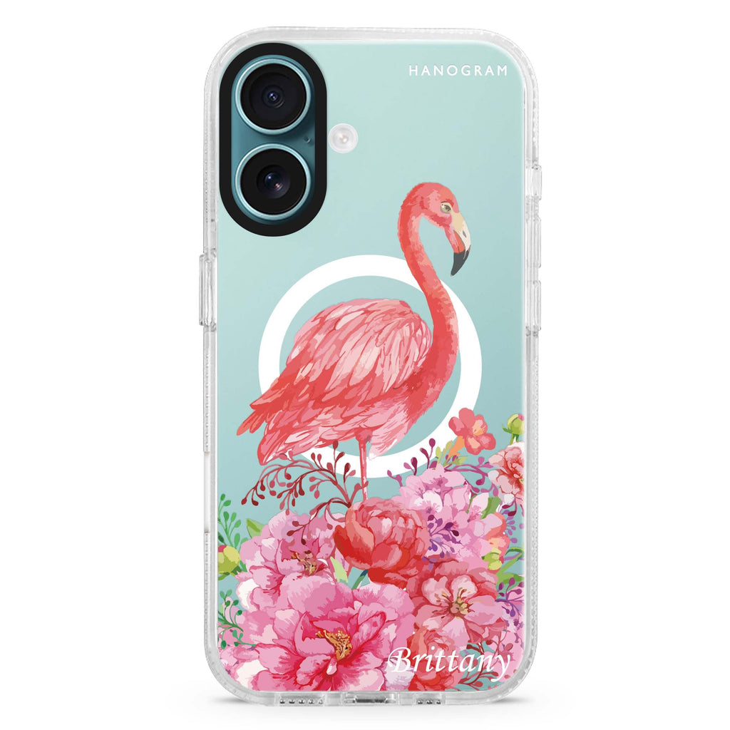 Flamingo & Flower Magsafe 兼容水晶透明保護殼
