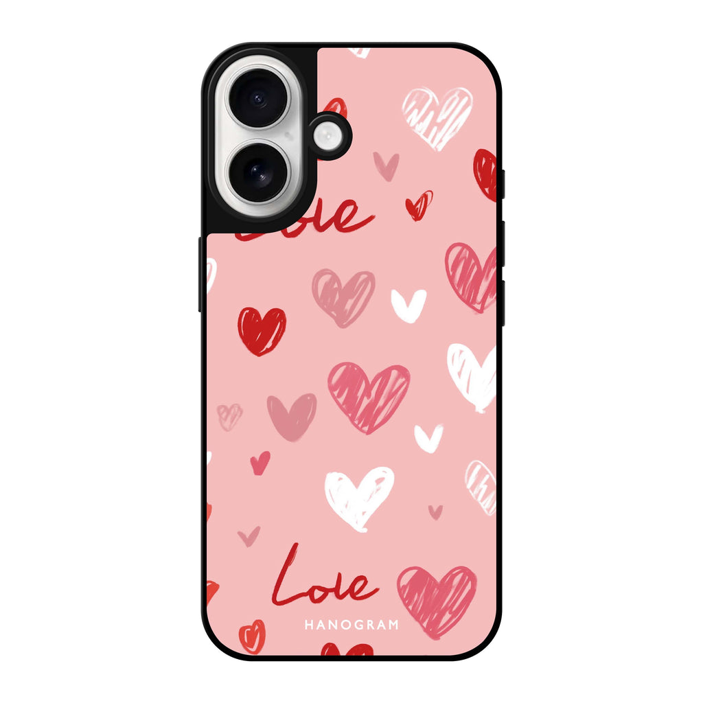 Reflective iPhone 16 Mirror Case –Love Grid Design