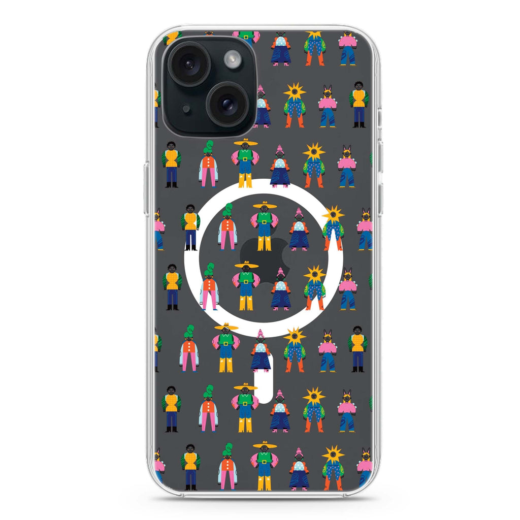 Abstract People Family iPhone 15 Magsafe 兼容水晶透明保護殼