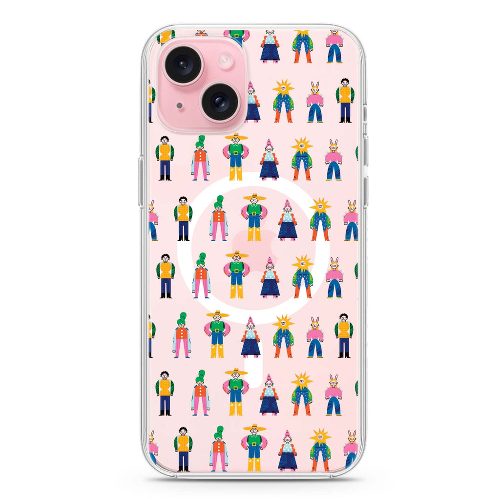 Abstract People Family iPhone 15 Plus Magsafe 兼容水晶透明保護殼